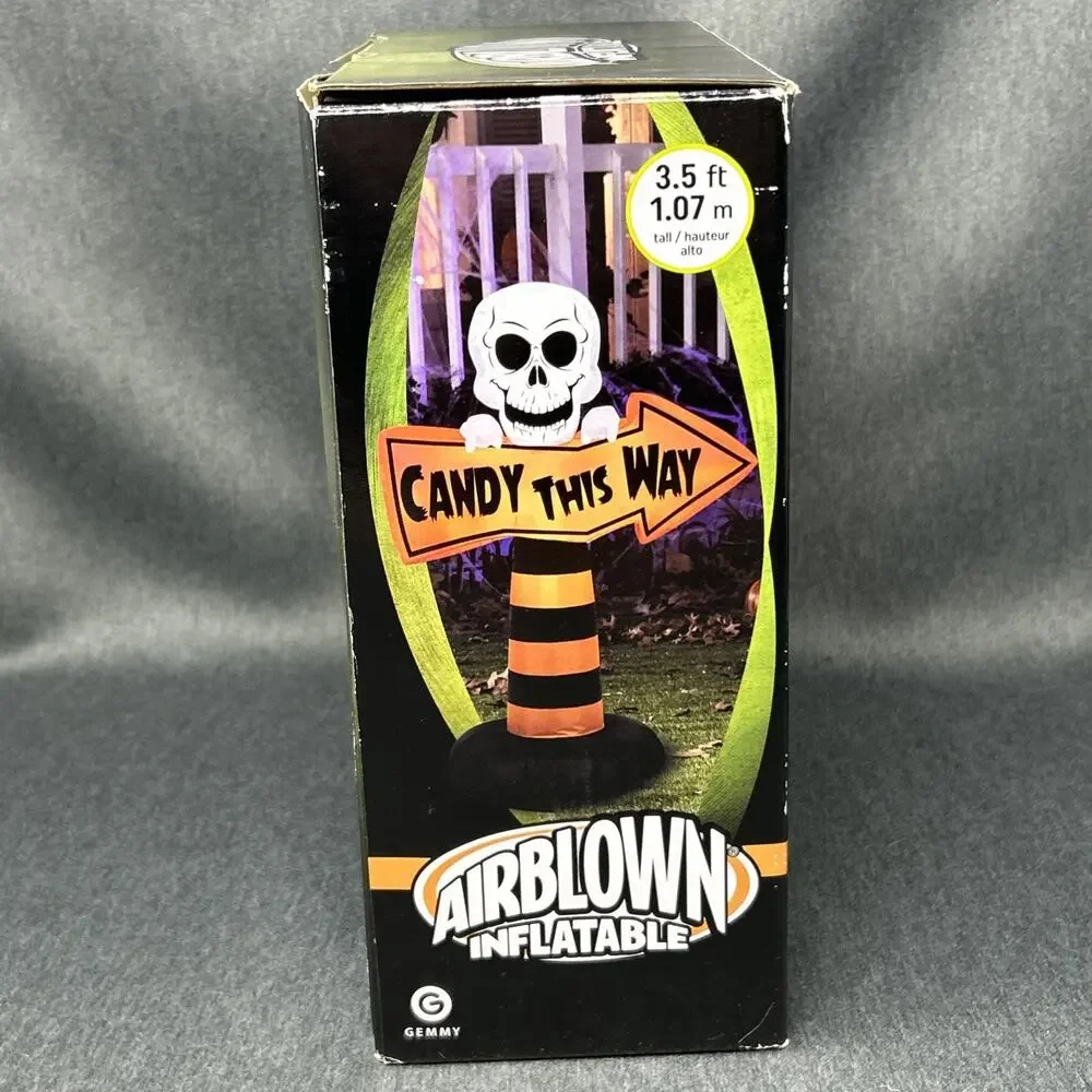 Gemmy Halloween Lighted Skeleton Candy This Way Double Sided Inflatable 3.5 Feet